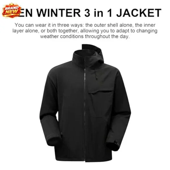 Men's 3-in-1 Ski Jacket Water Resistant Windproof Hooded Fleece Winter Coat